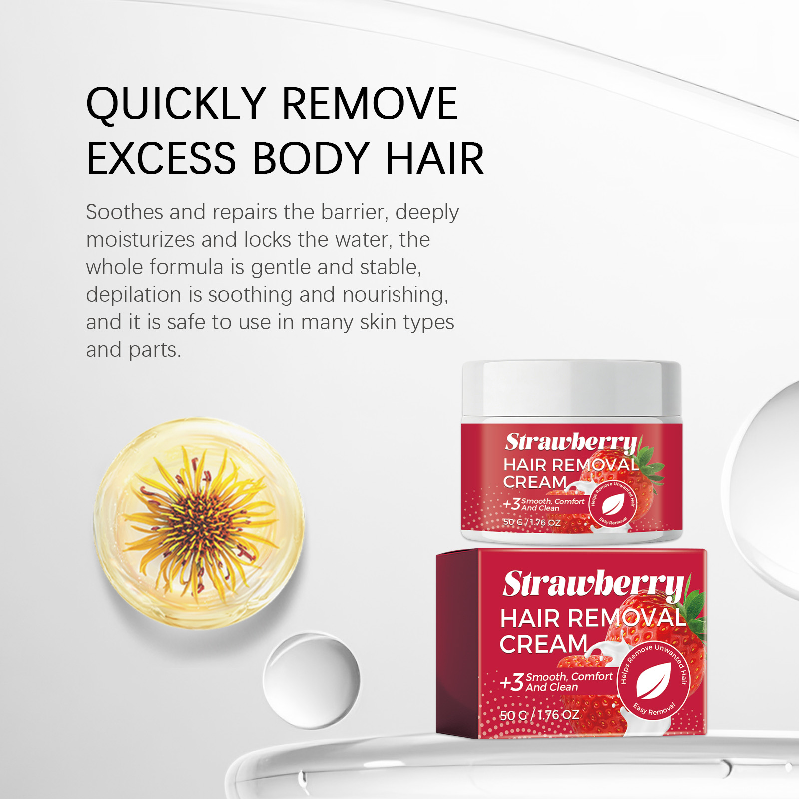 Strawberry Soft Hair Removal Cream Daily Cleansing Body Skin Moisturizing Comfortable Easy Rinse Fresh Portable Depilatory Ointment