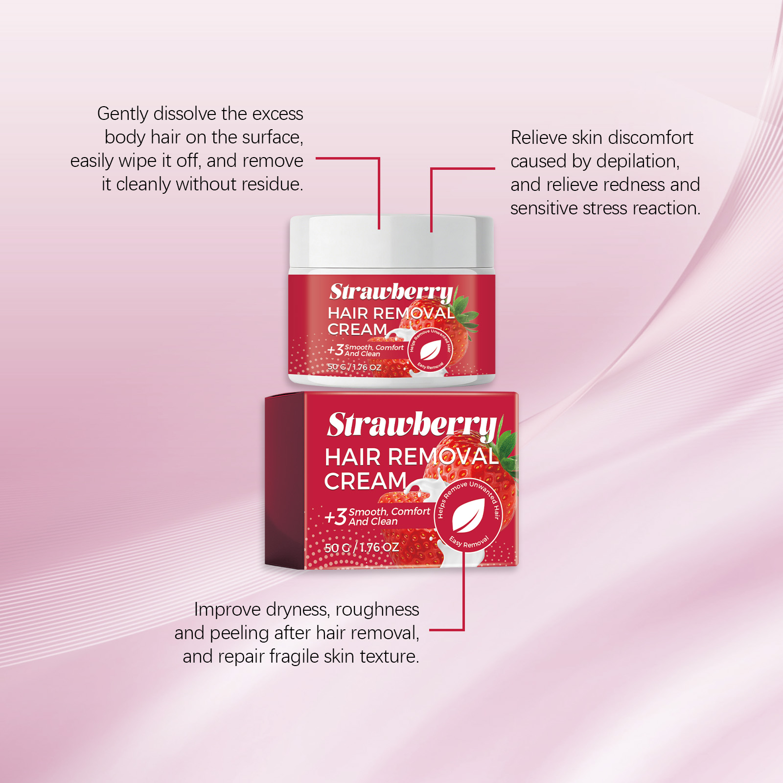 Strawberry Soft Hair Removal Cream Daily Cleansing Body Skin Moisturizing Comfortable Easy Rinse Fresh Portable Depilatory Ointment