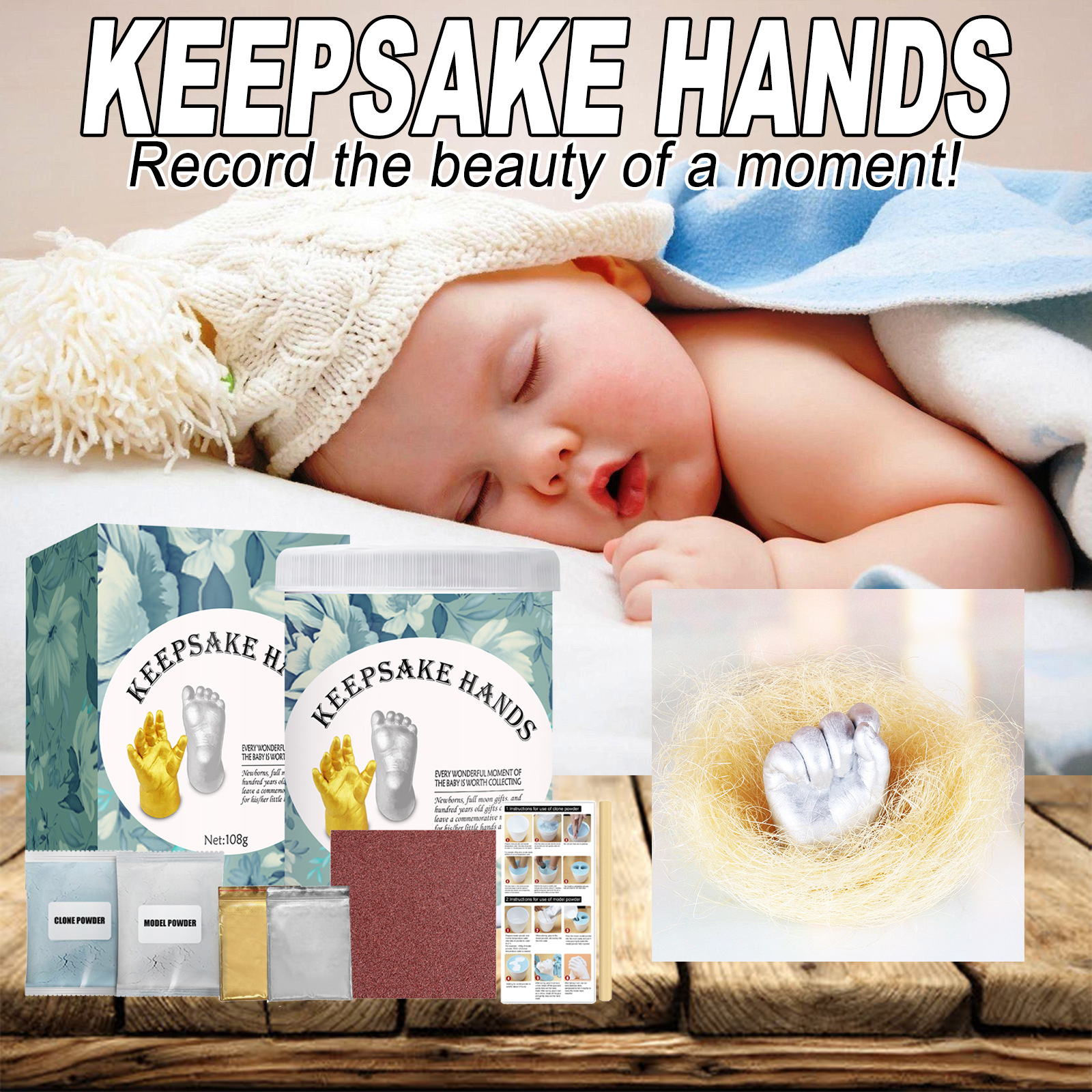 Baby Hand Molding Powder Set Creative 3D Hand Foot Print Clone Model Powder For Baby Full Moon Hundred Days Souvenir