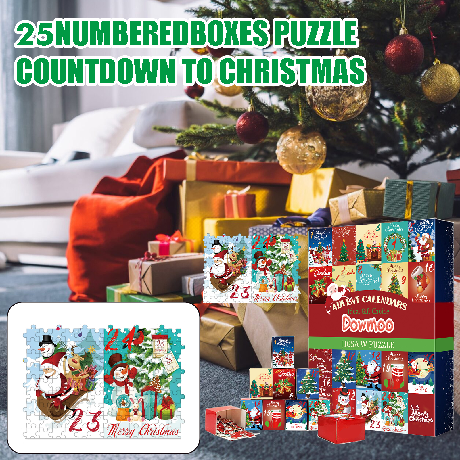 Dowmoo Christmas Advent Calendar Puzzle Toy Jigsaw Creative Toy Christmas Surprise Calendar Puzzle Gift Box