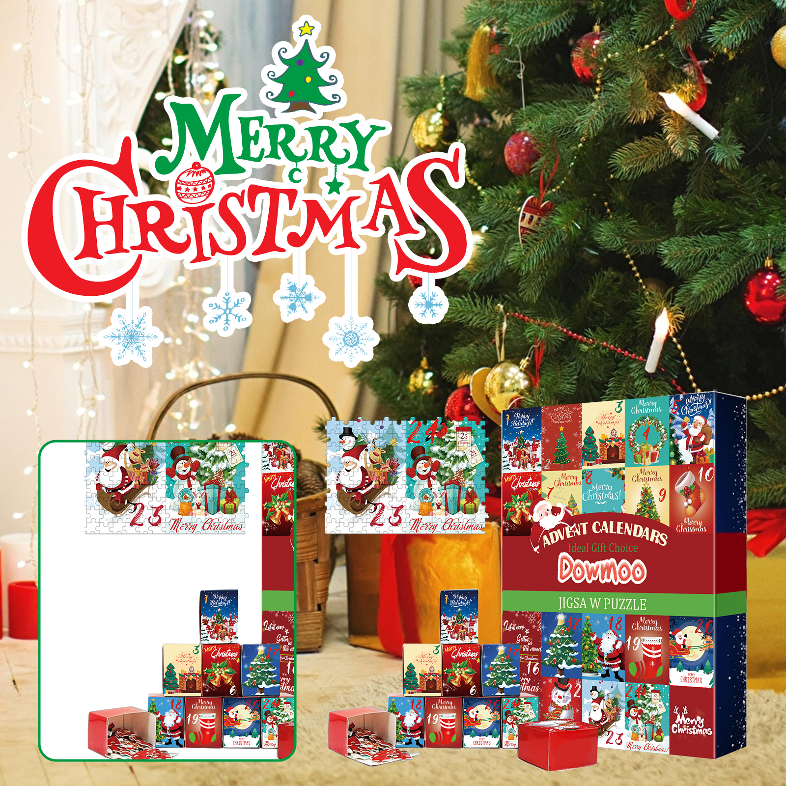 Dowmoo Christmas Advent Calendar Puzzle Toy Jigsaw Creative Toy Christmas Surprise Calendar Puzzle Gift Box