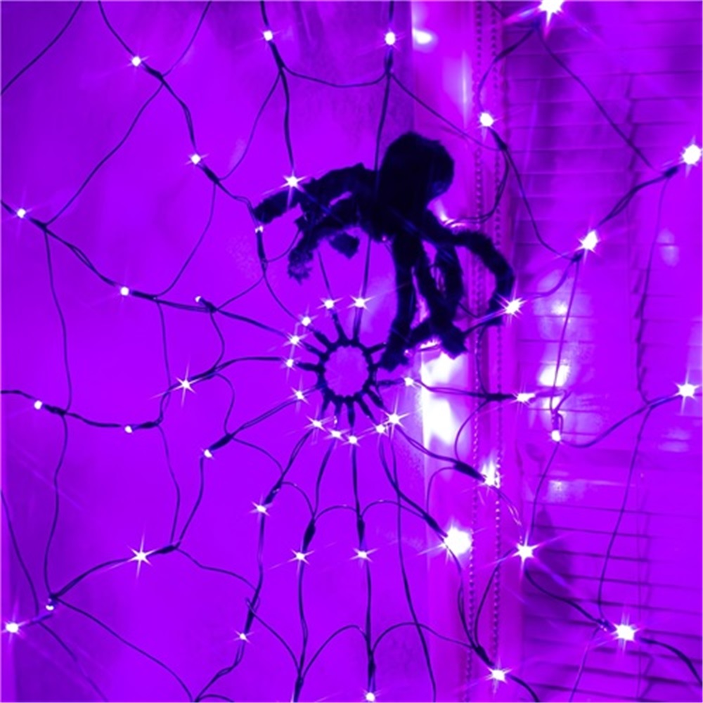LED Spider Web String Lights Halloween Decorations Glow Net Light with Black Spider for Indoor Outdoor Haunted House Party Garden Yard
