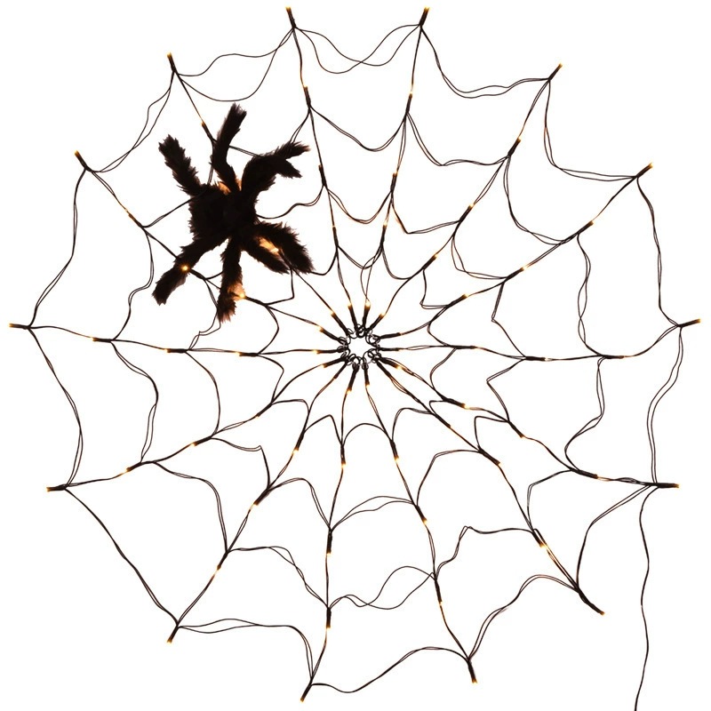 LED Spider Web String Lights Halloween Decorations Glow Net Light with Black Spider for Indoor Outdoor Haunted House Party Garden Yard