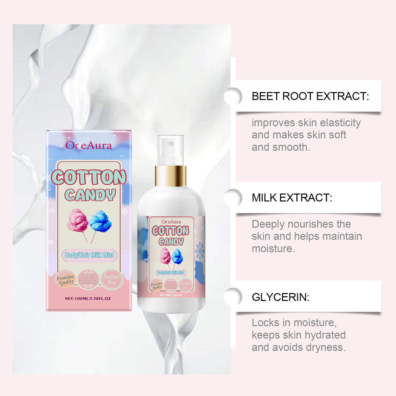 Body Moisturizing Spray Marshmallow Hydrating Nourishing Refreshing For Hair And Whole Body Use