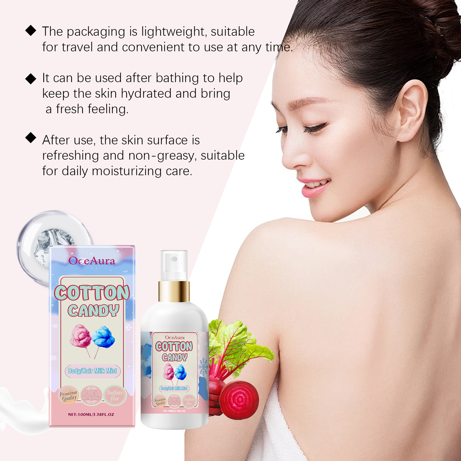 Body Moisturizing Spray Marshmallow Hydrating Nourishing Refreshing For Hair And Whole Body Use
