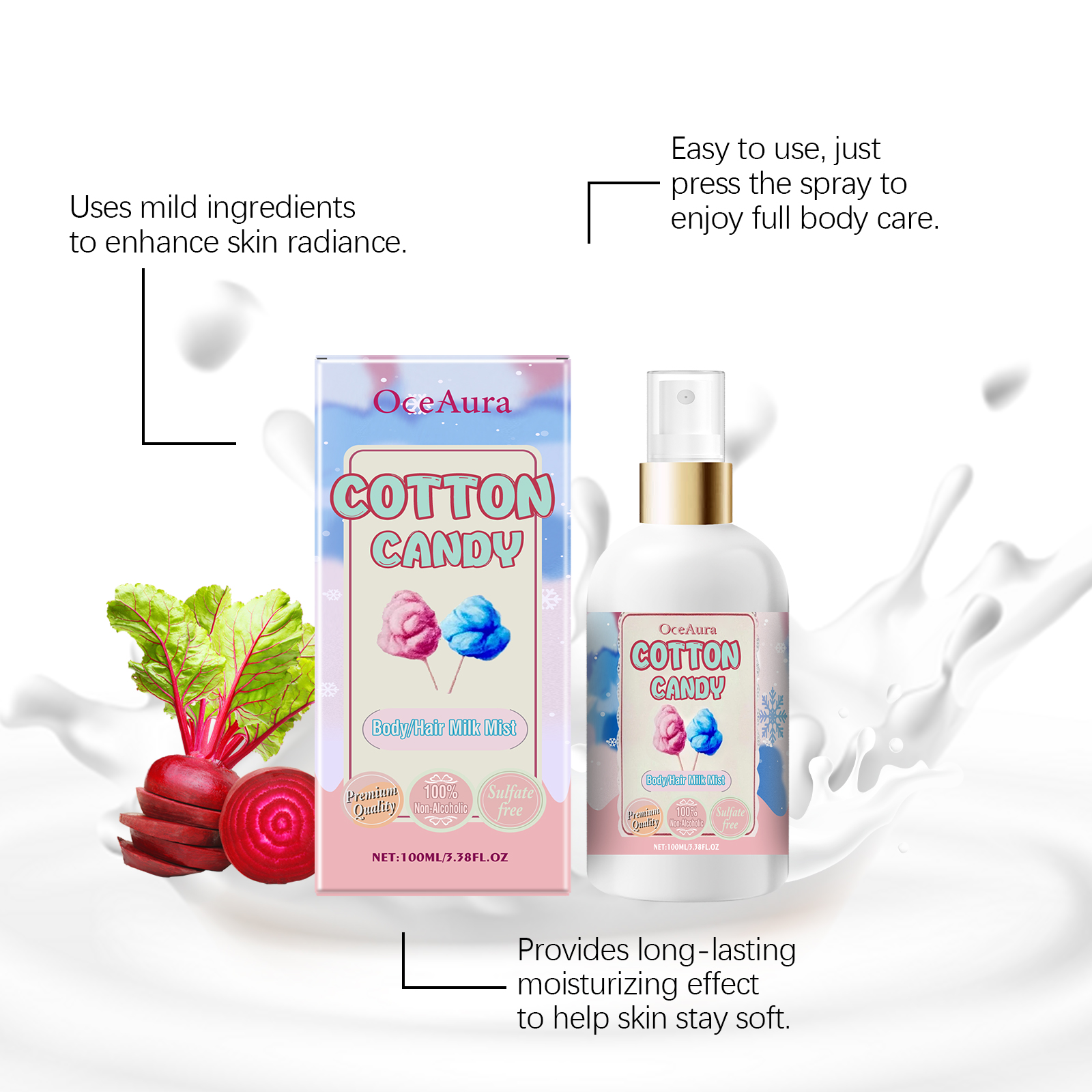 Body Moisturizing Spray Marshmallow Hydrating Nourishing Refreshing For Hair And Whole Body Use