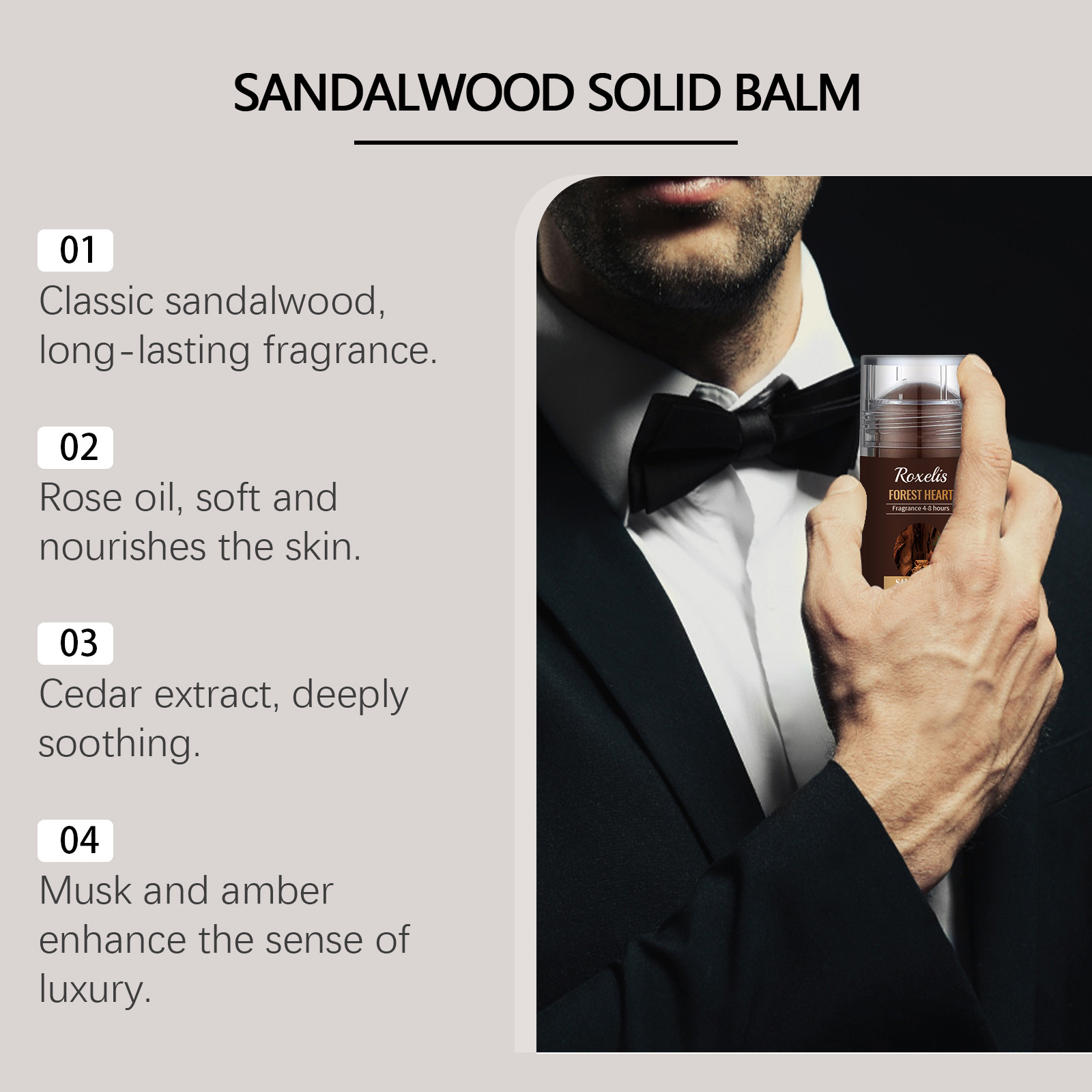 Sandalwood Solid Balm Natural Light Fragrance Fresh Long Lasting Daily Dating Charming Attraction Portable Solid Balm