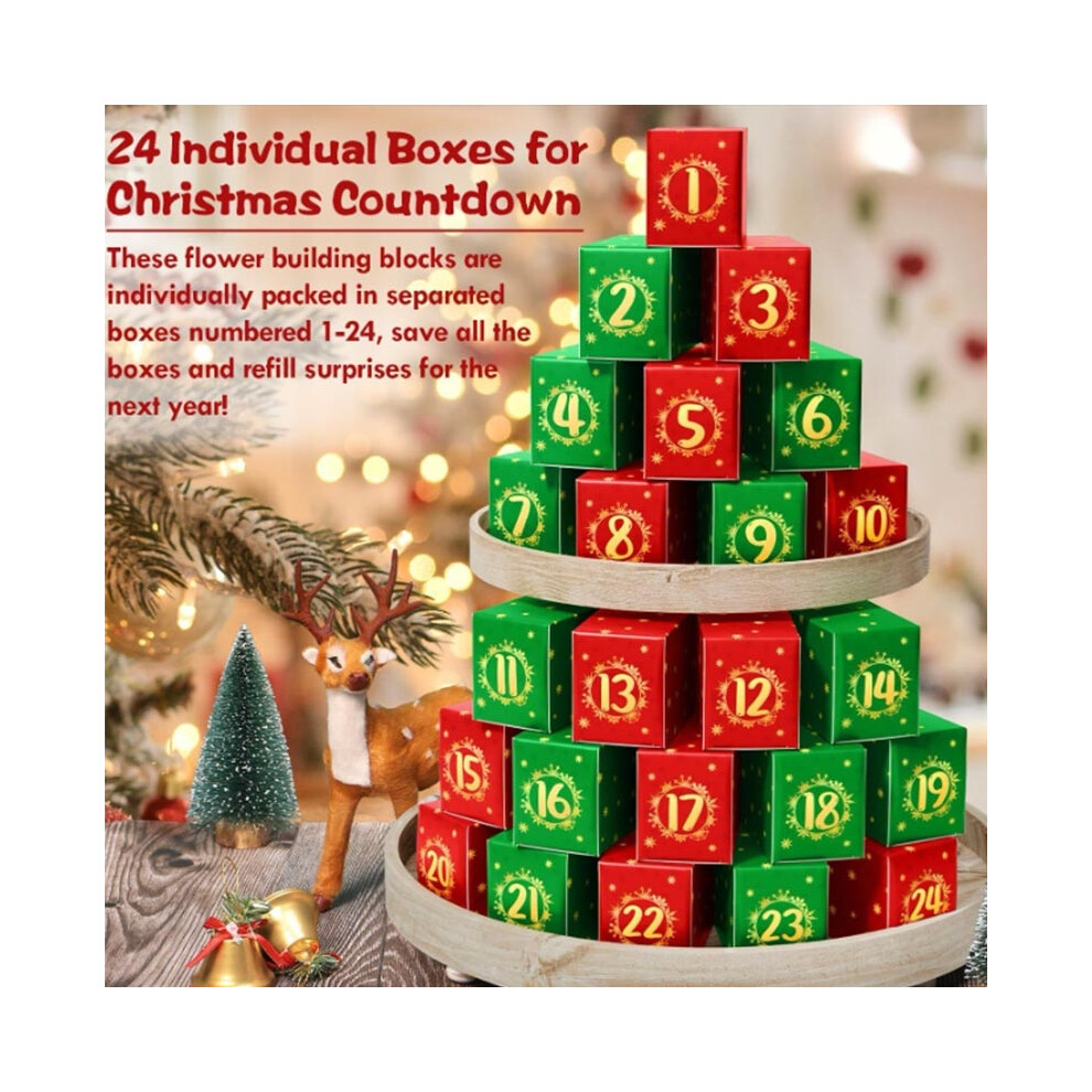 (Daisy Bouque) Advent Calendar Flower Bouquet Building Blocks For Adults Kids 24 Days Christmas Countdown Calendars With 24 Types Flowers 