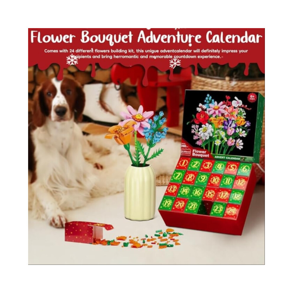 (Daisy Bouque) Advent Calendar Flower Bouquet Building Blocks For Adults Kids 24 Days Christmas Countdown Calendars With 24 Types Flowers 