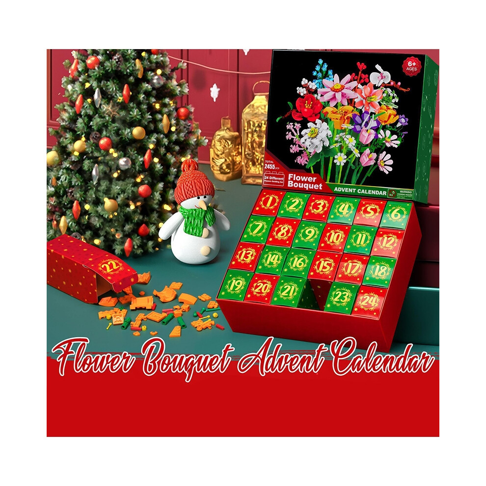 (Daisy Bouque) Advent Calendar Flower Bouquet Building Blocks For Adults Kids 24 Days Christmas Countdown Calendars With 24 Types Flowers 