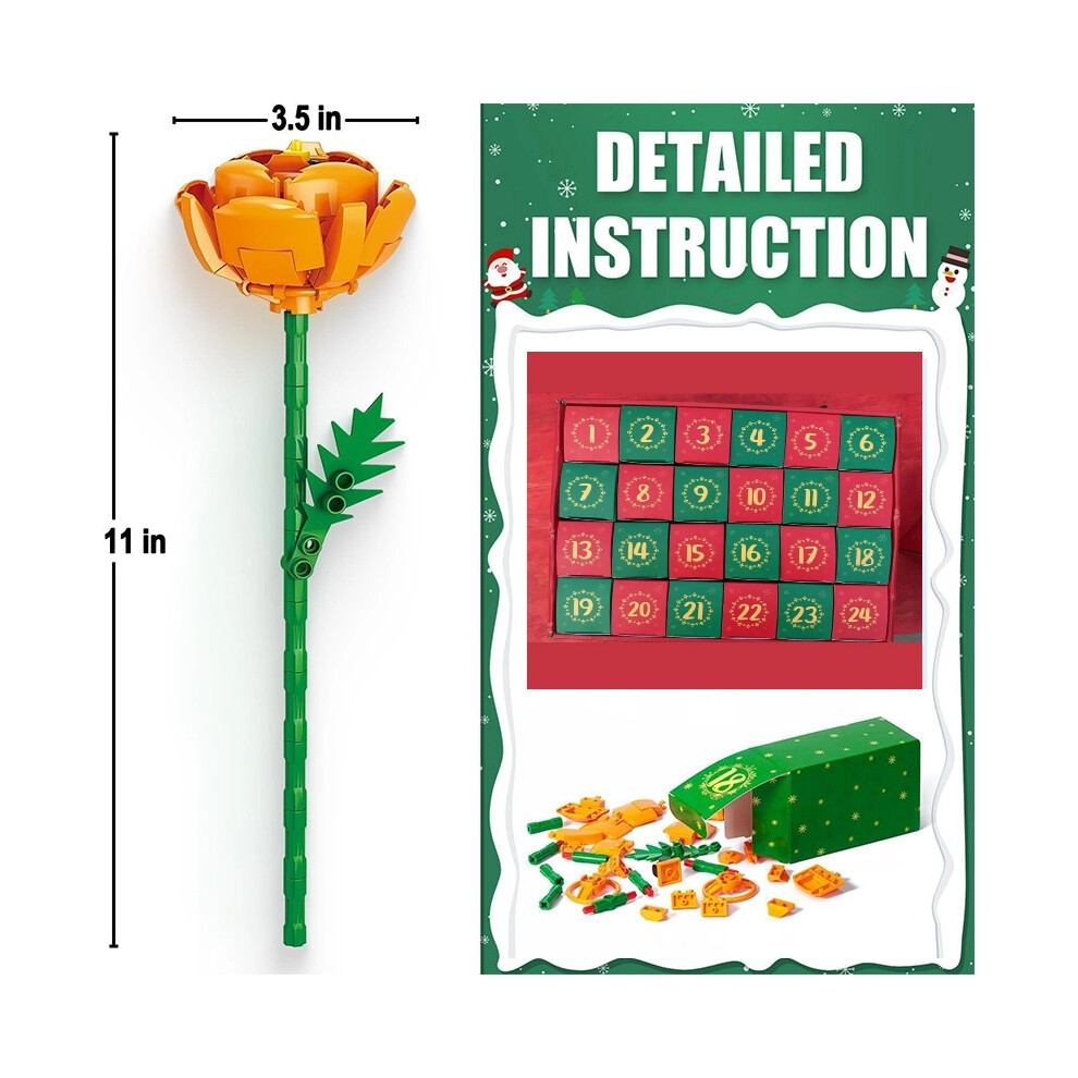 (Daisy Bouque) Advent Calendar Flower Bouquet Building Blocks For Adults Kids 24 Days Christmas Countdown Calendars With 24 Types Flowers 