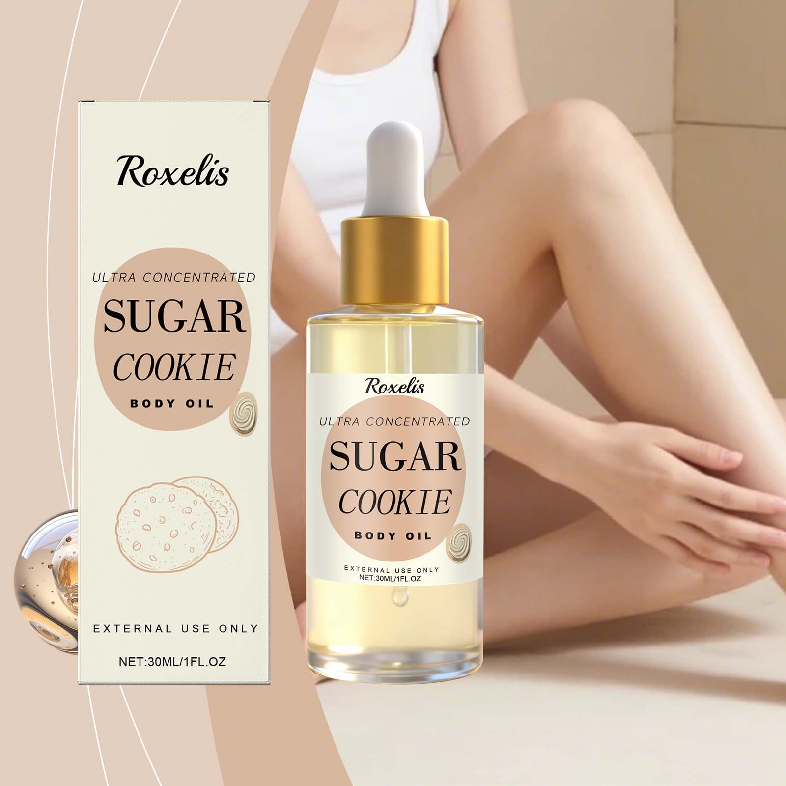 Sweet Cookie Scent Body Oil Moisturizing Smoothing Nourishing For Daily Massage And Long Lasting Fragrance