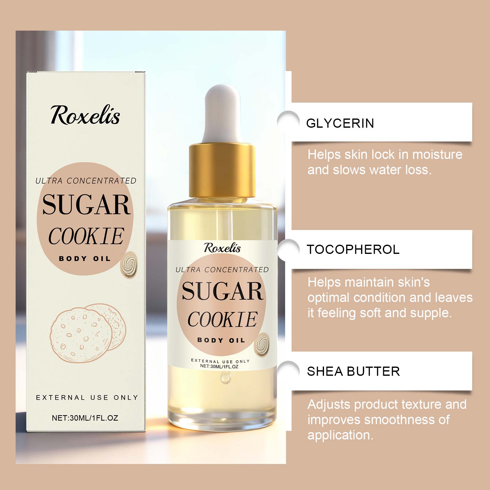 Sweet Cookie Scent Body Oil Moisturizing Smoothing Nourishing For Daily Massage And Long Lasting Fragrance
