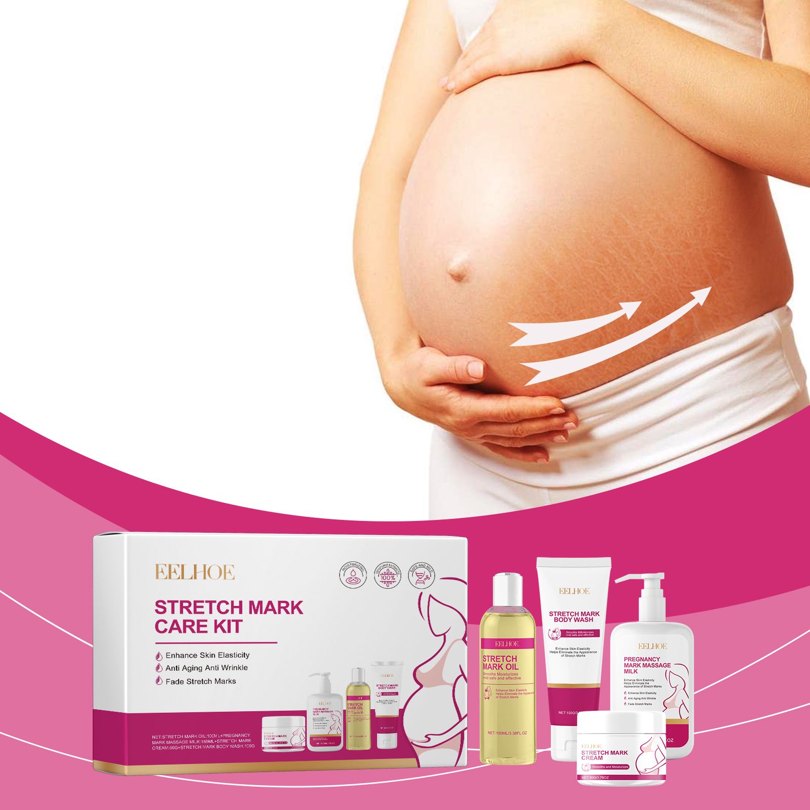 Body Skin Care Set With Grape Seed Coconut And Shea Butter For Stretch Mark Care