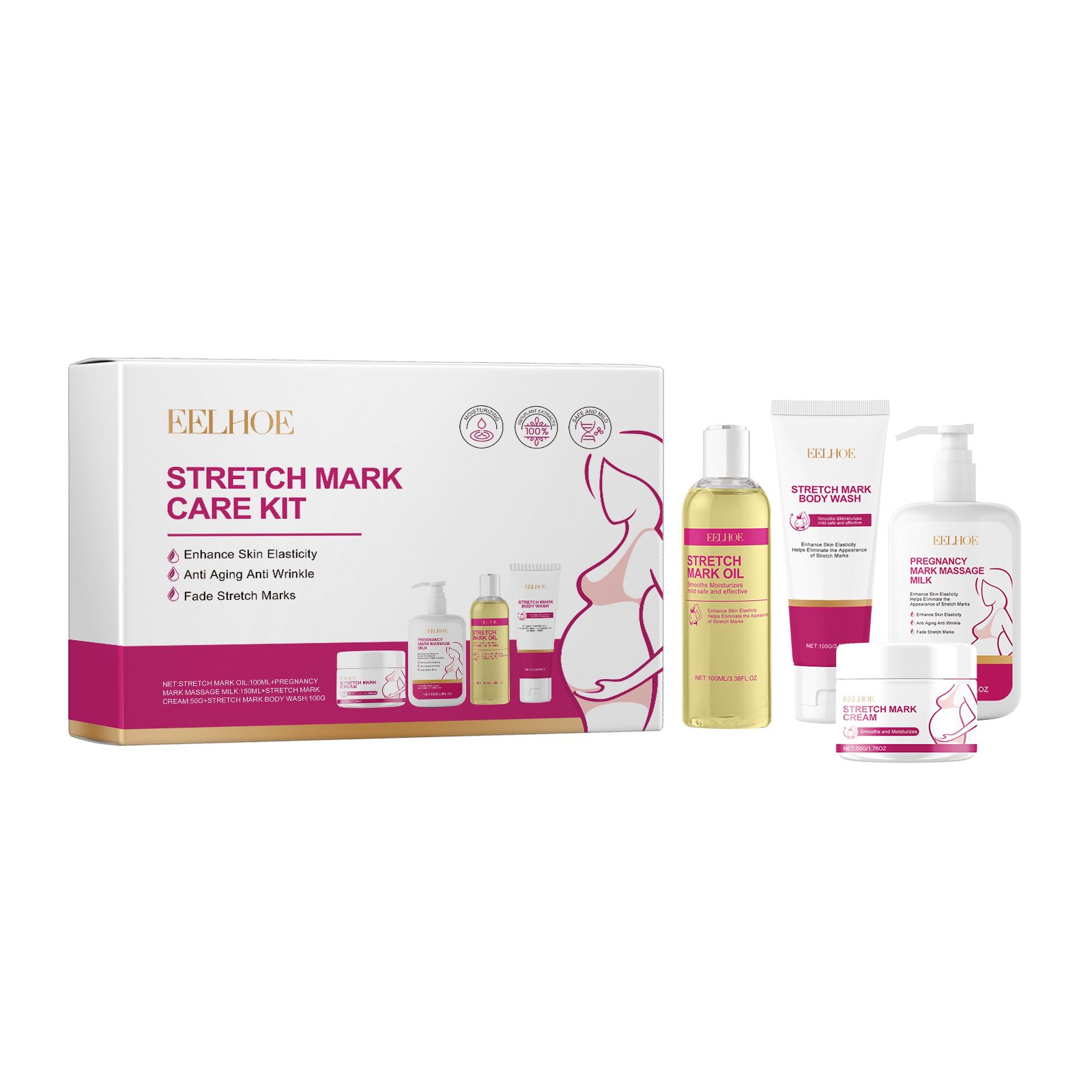Body Skin Care Set With Grape Seed Coconut And Shea Butter For Stretch Mark Care