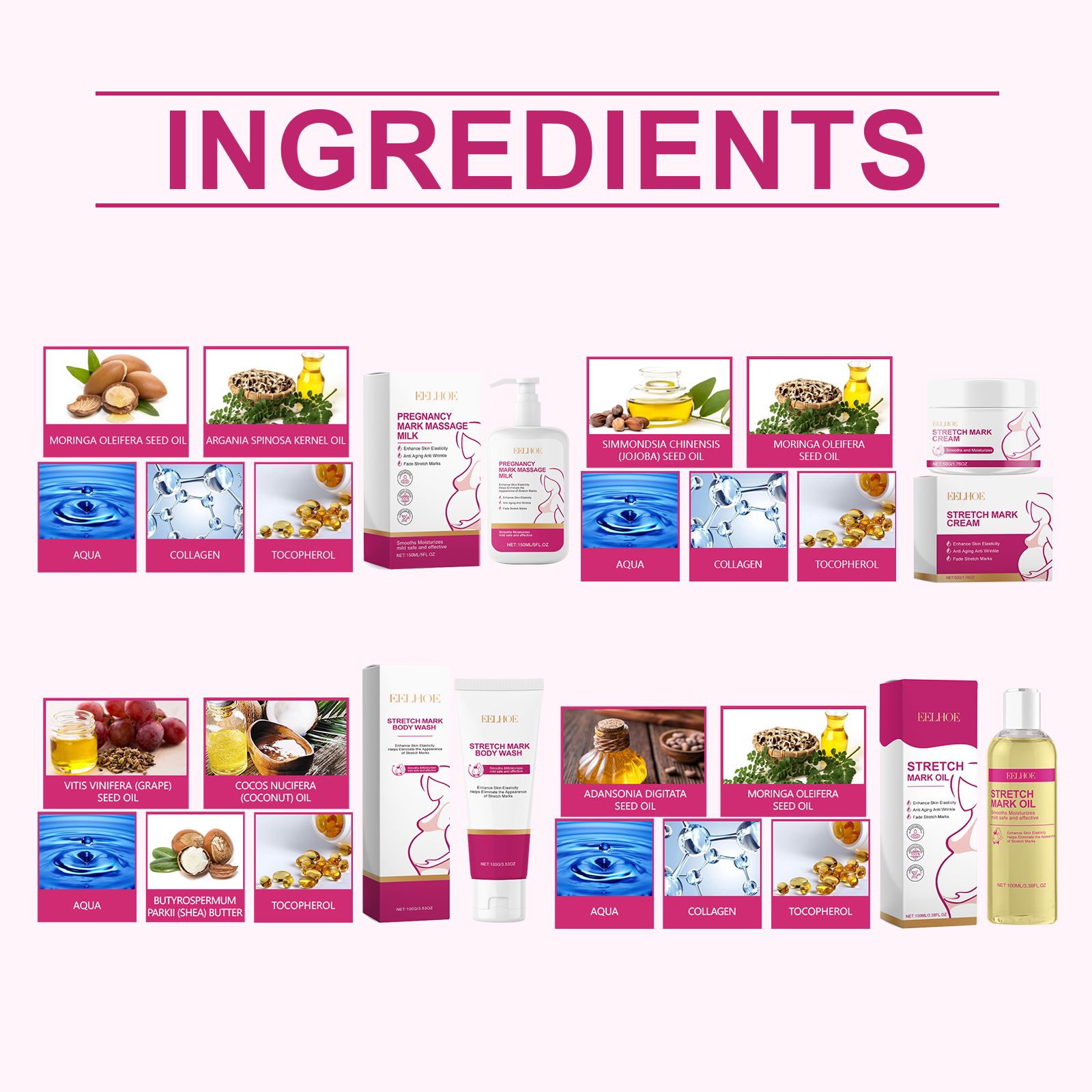 Body Skin Care Set With Grape Seed Coconut And Shea Butter For Stretch Mark Care