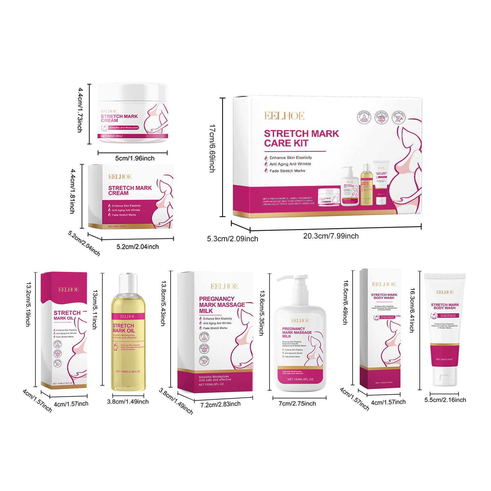 Body Skin Care Set With Grape Seed Coconut And Shea Butter For Stretch Mark Care