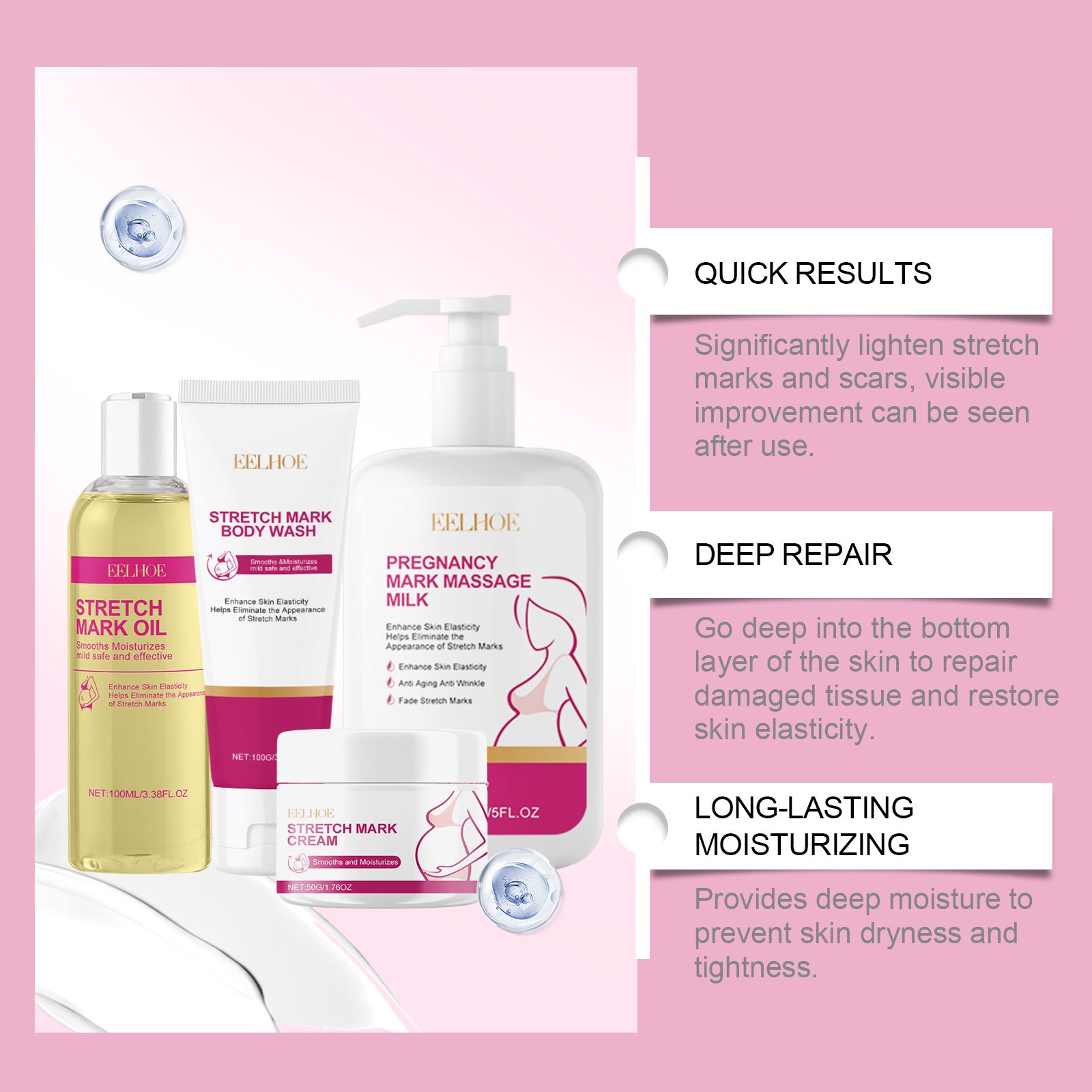 Body Skin Care Set With Grape Seed Coconut And Shea Butter For Stretch Mark Care