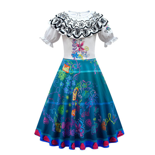 (11-12 Years) Encanto Mirabel Costume Dress Cartoons Girls Ruffle Dress Party Dresses 4-
