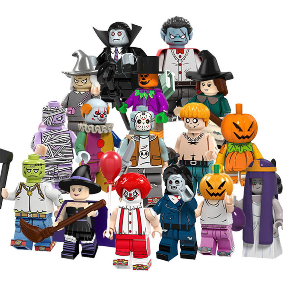 16PCS Halloween Vampire Witch Pumpkin Man Lego Man