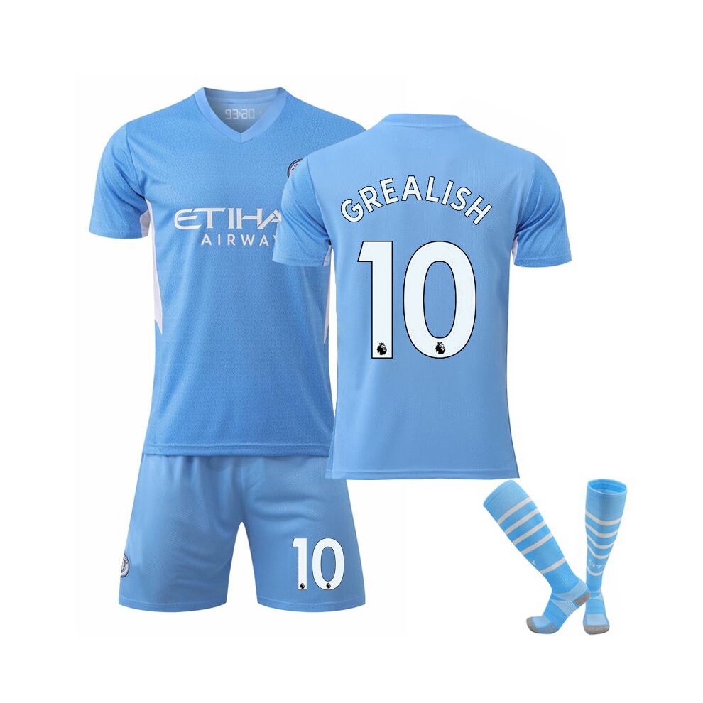 (No Number 185~190cm) Football Jersey Kit with De Bruyne Foden De Bruyne Haaland G Jesus Sterling Player Name and Number 21-22 Soccer Outdoor Training Suits Jersey for Kids Boys Adults Men Women Girl