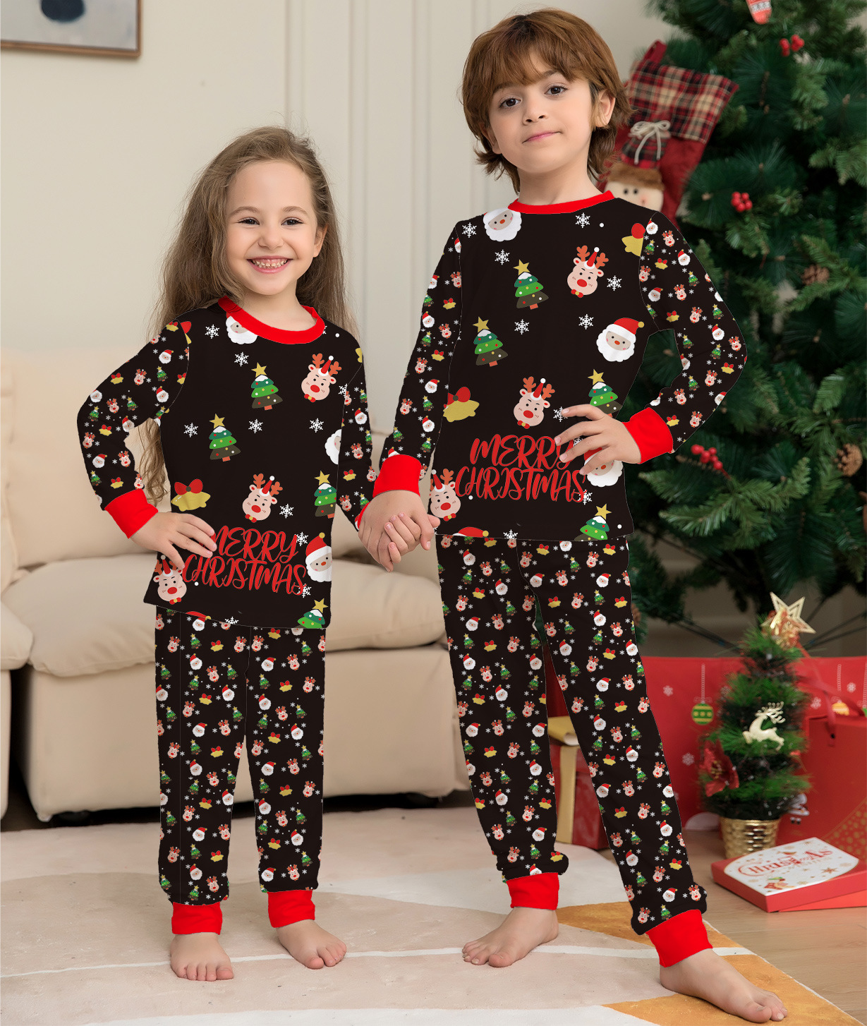 (6M Baby) Christmas Family Matching Pajamas Christmas Tree Santa Deer Print Adults Kids Family Matching Outfits Top and Pants 2PCS Xmas Sleepwear Pyjamas Baby Jumpsuit