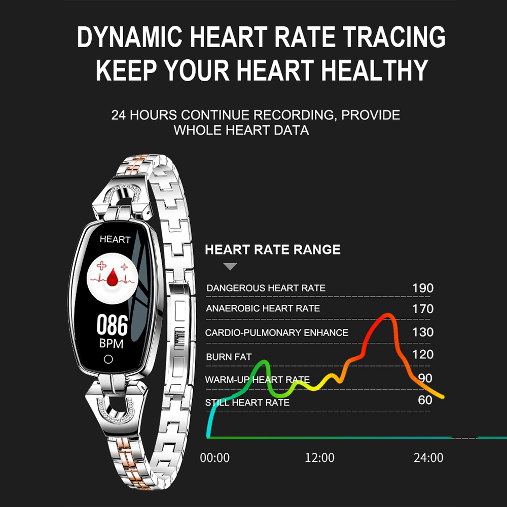 (Black) Smart Watch For Women Fitness Tracker Smartwatch Bracelet For iOS Android Phones
