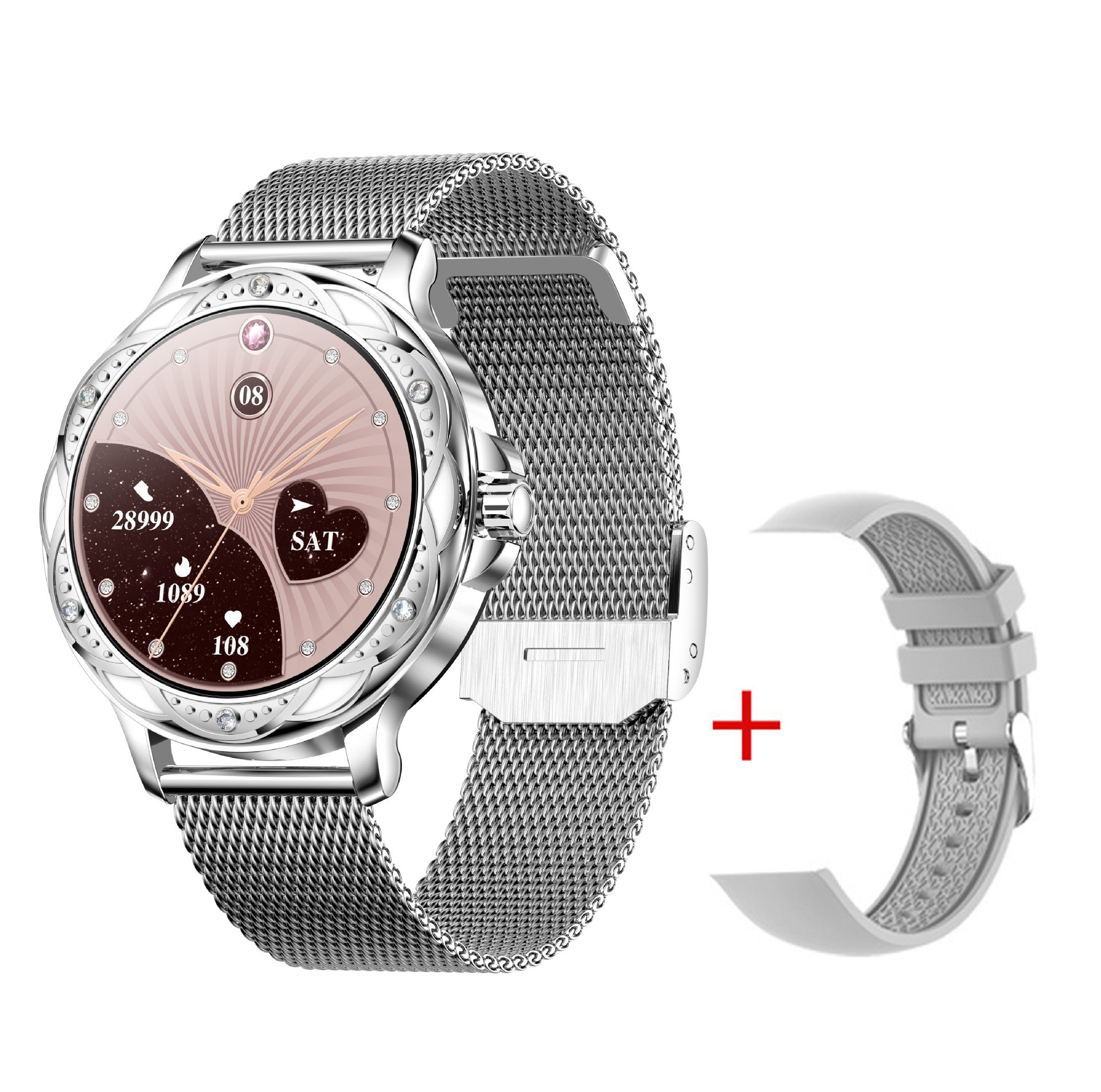 (Pink) Smart Watch Fitness Tracker Blood Pressure Heart Rate Women Sport Watches Oxygen Ladies Wristwatch For Android iOS