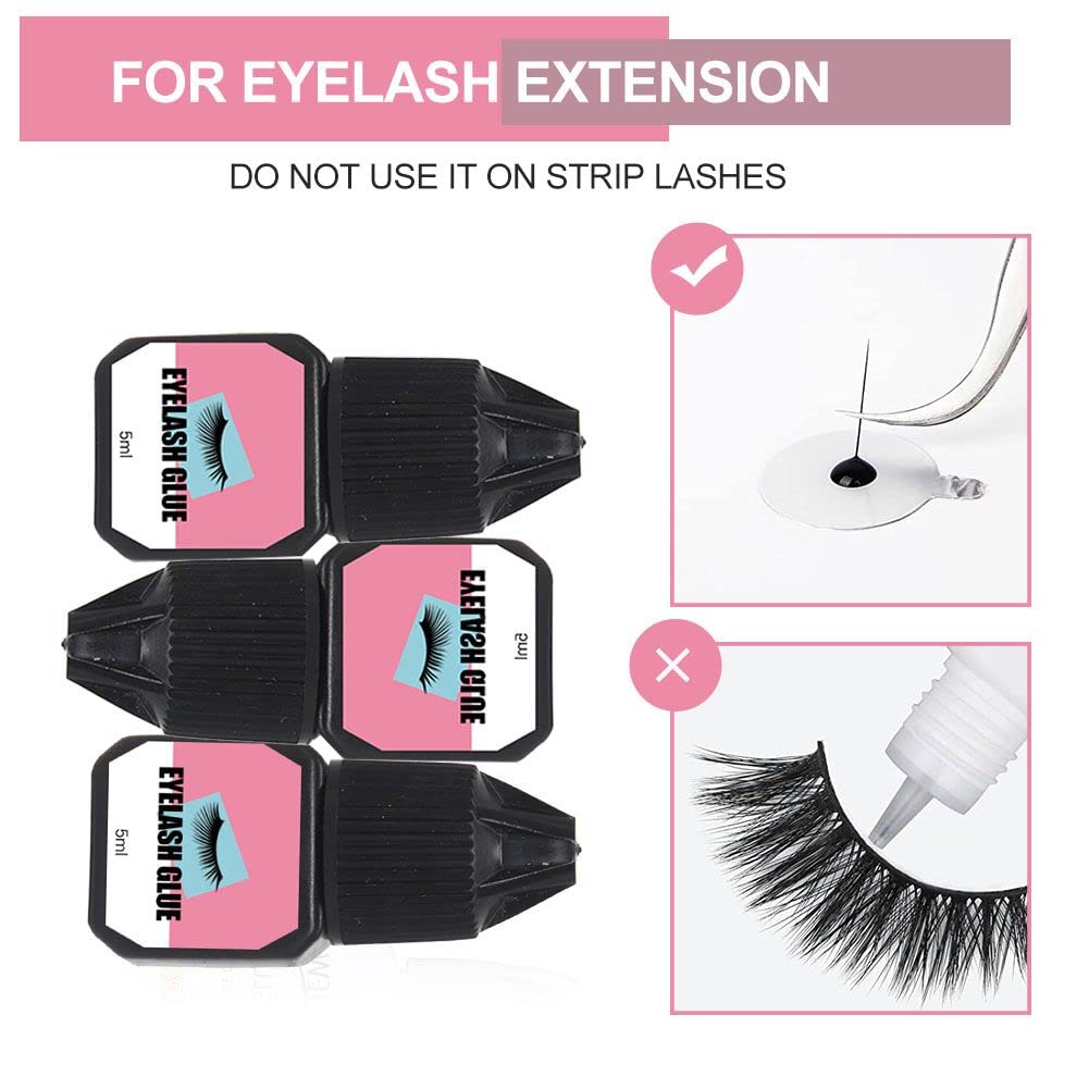 Eyelashes Extension Glue False Eyelash Adhesive DIY Eyelash Extension Supplies for Women Lashes Semi Lash Permanent Black 5ml