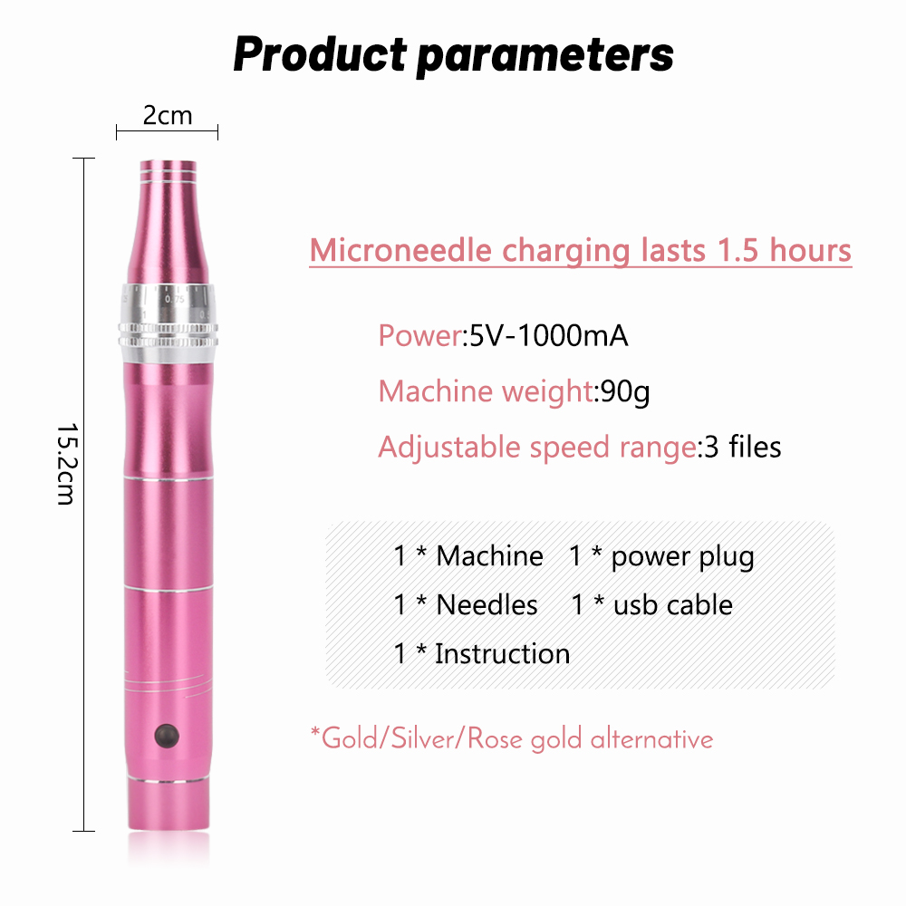 (Gold) Microneedling Pen Wireless Professional Electric Derma Pen Needles Auto Home Mts Tattoo Pen Skin Care Beauty Tool Kit Anti-Aging Mesotherapy Traetment.