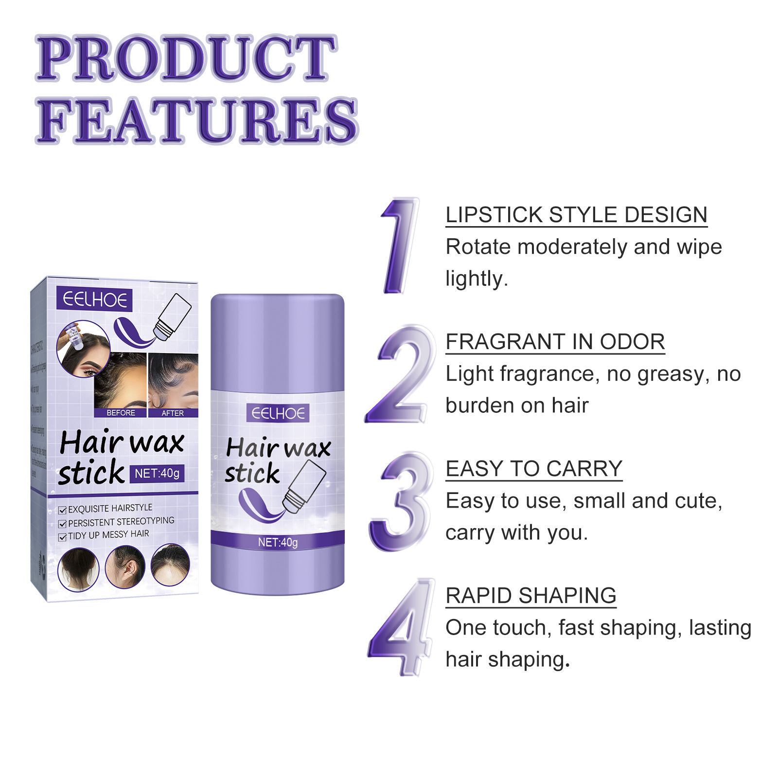 Hair Wax Stick Hair Pomade Stick Smoothing Slick Stick for Smooth Fast  Styling Cream 40g