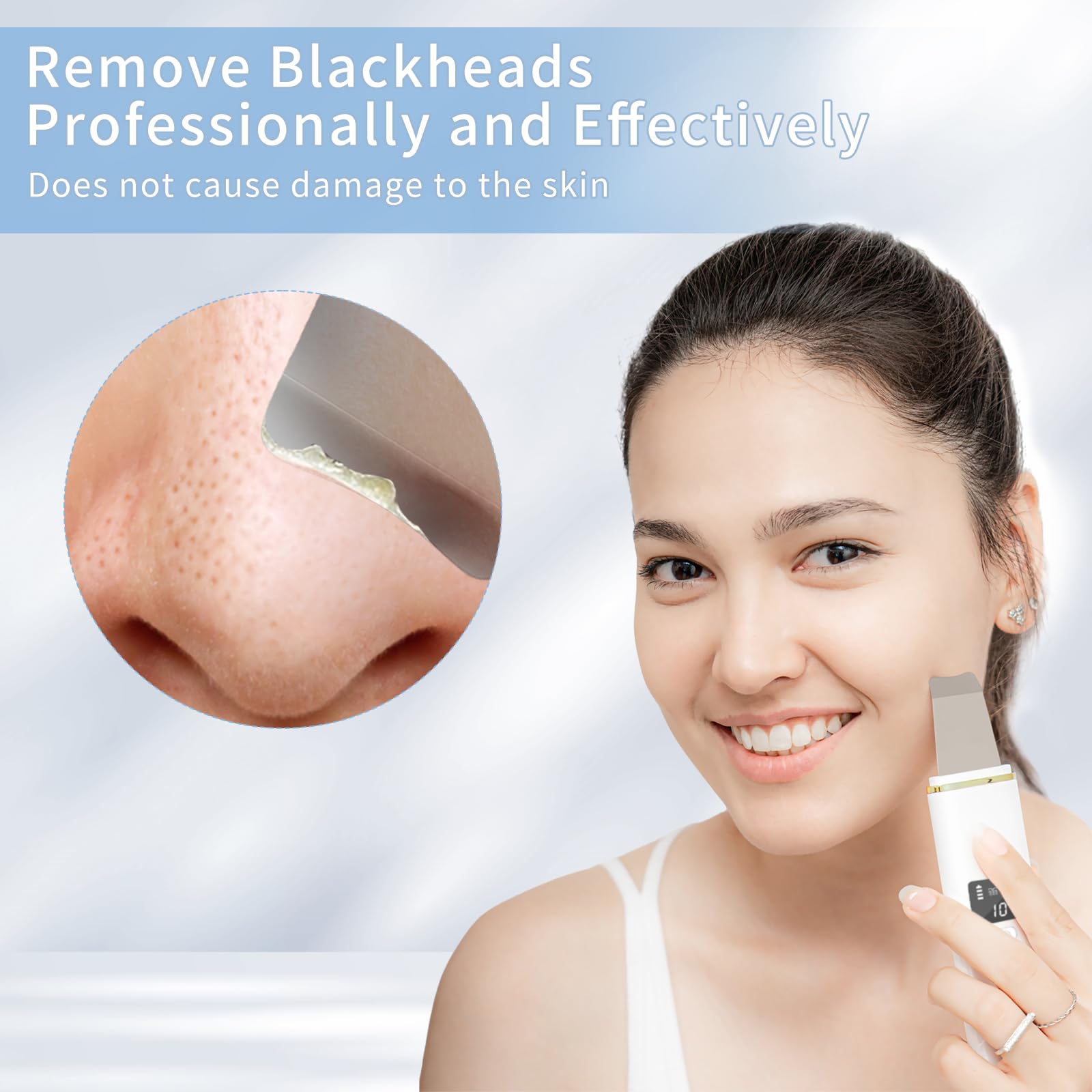 Ultrasonic Skin Scrubber Facial Skin Scrubber Electric Skin Spatula for Deep Cleaning Blackhead Pores Removal Skin Care LCD Display USB Rechargeable