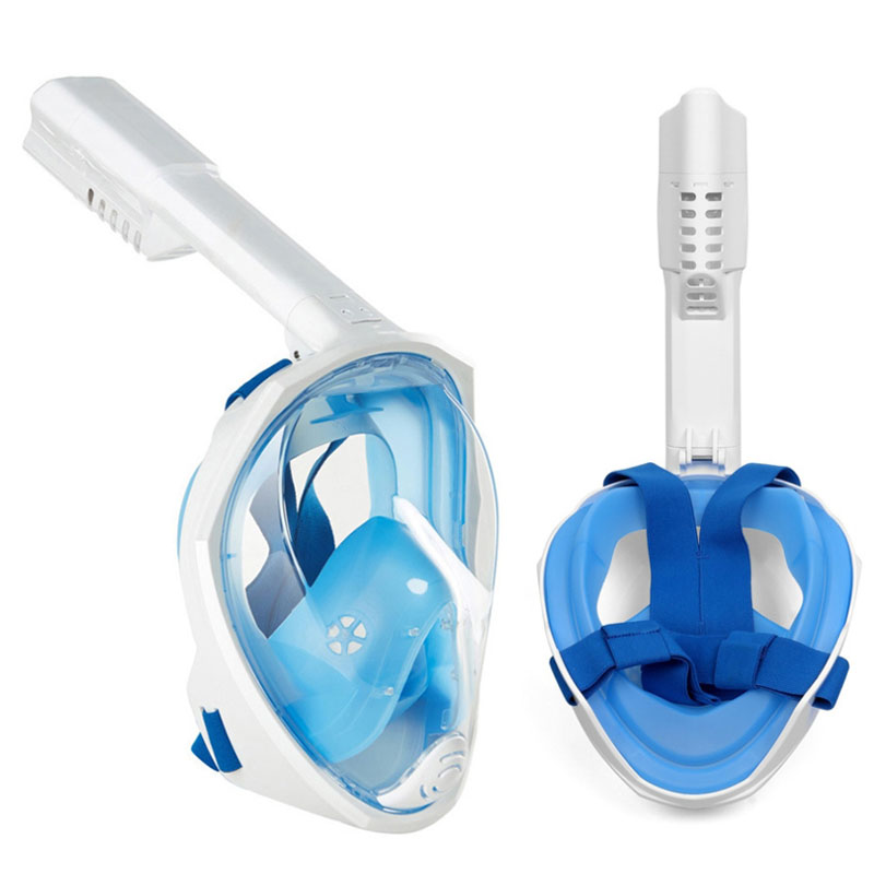(Blue S~M) Snorkel Mask 180° Full Face Diving Mask Free Breathing Design Anti-Fogging and Anti-Leak Technology with Adjustable Head Straps for Adult Youth Kids