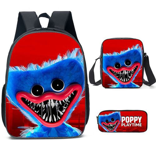 Poppy Backpack 3 Pcs Set Anime Game 3D Printed Sausage Monster Backpacks Messenger Bag Pencil Bag Canvas School Bag