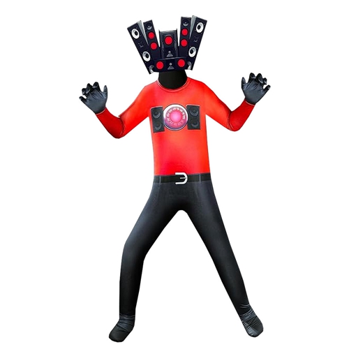 Skibidi Toilet Costume Boys Speak Man Halloween Costume for Kids Jumpsuit Cosplay with Mask Party Bodysuits Outfit for Boys