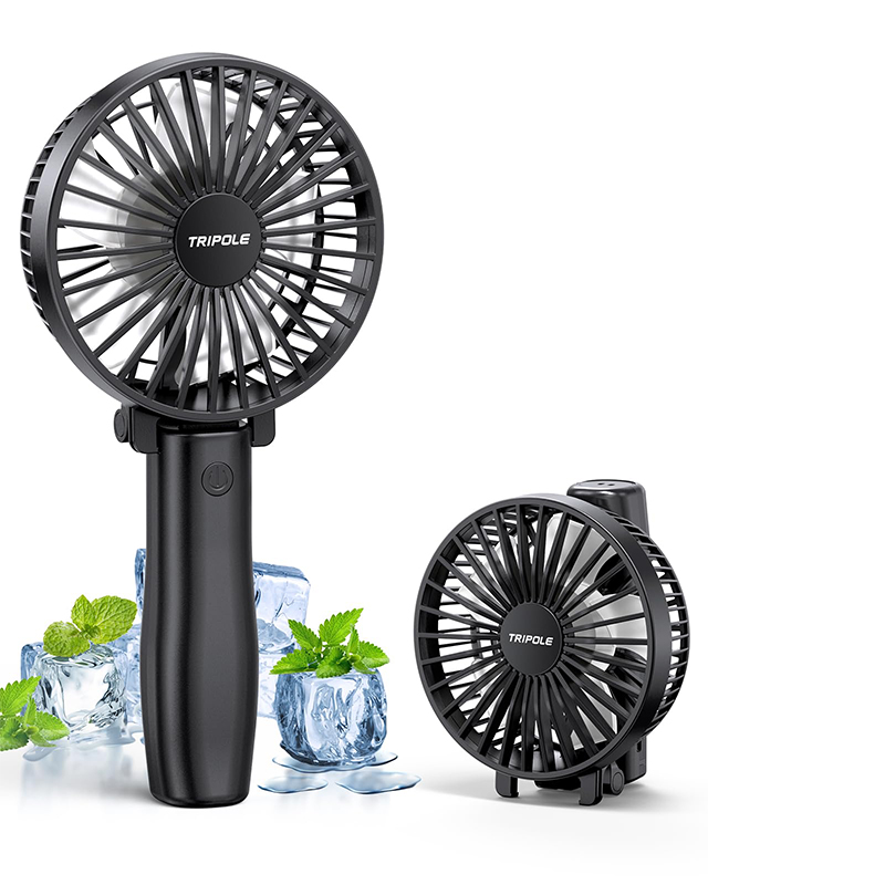 (Black) TriPole Handheld Fan Rechargeable Foldable Battery USB Fan Personal Pocket Fan 3 Speed Mini Handheld Desk Fan Adjustable Portable Fan for Indoor Camp Sport