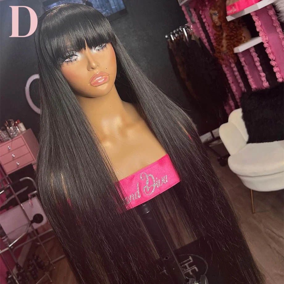 (180 Percent Density 16inches) Straight 3x1 Middle Part Lace Realistic Look Fake Scalp Wig Brazilian Wig Straight Fringe Human Hair With Bangs For Women