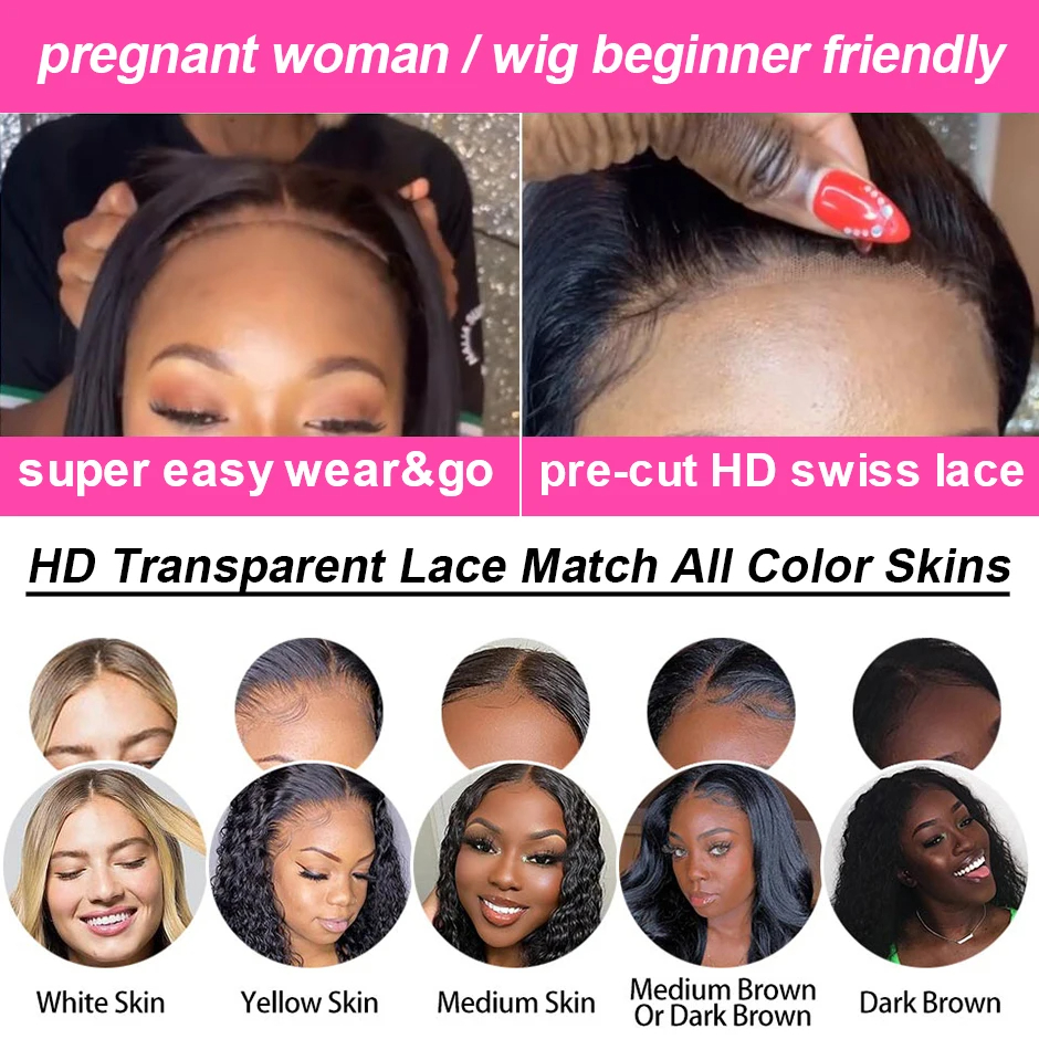 (18 inches) Water Wave Glueless Wig Pre-Cut Lace Wig 180 Percents Pre-Plucked Natural Wave Wear Go Glueless Curly Human Hair Wigs For Women