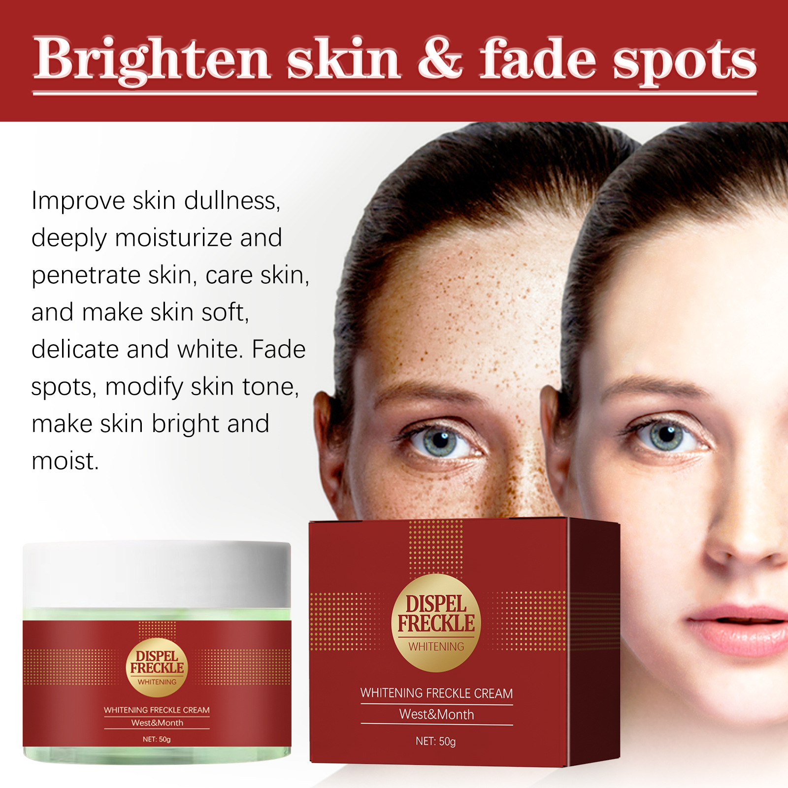 Whitening Freckle Cream Reduce Melasma Improve Dullness Spots Lightening Pigment Corrector Whitening Skin Tone Repair Sunburn Fade Dark Spots Remove Facial Blemish