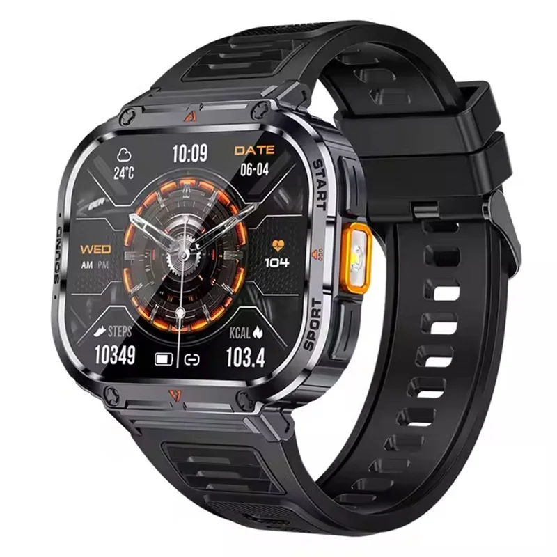 (Black) Smart Watch Heart Rate Blood Oxygen Sleep Monitor 2 inch Ultra Large Screen LED Light Flashlight BT Calling Men Outdoor Sports Fitness Tracker Smartwatch
