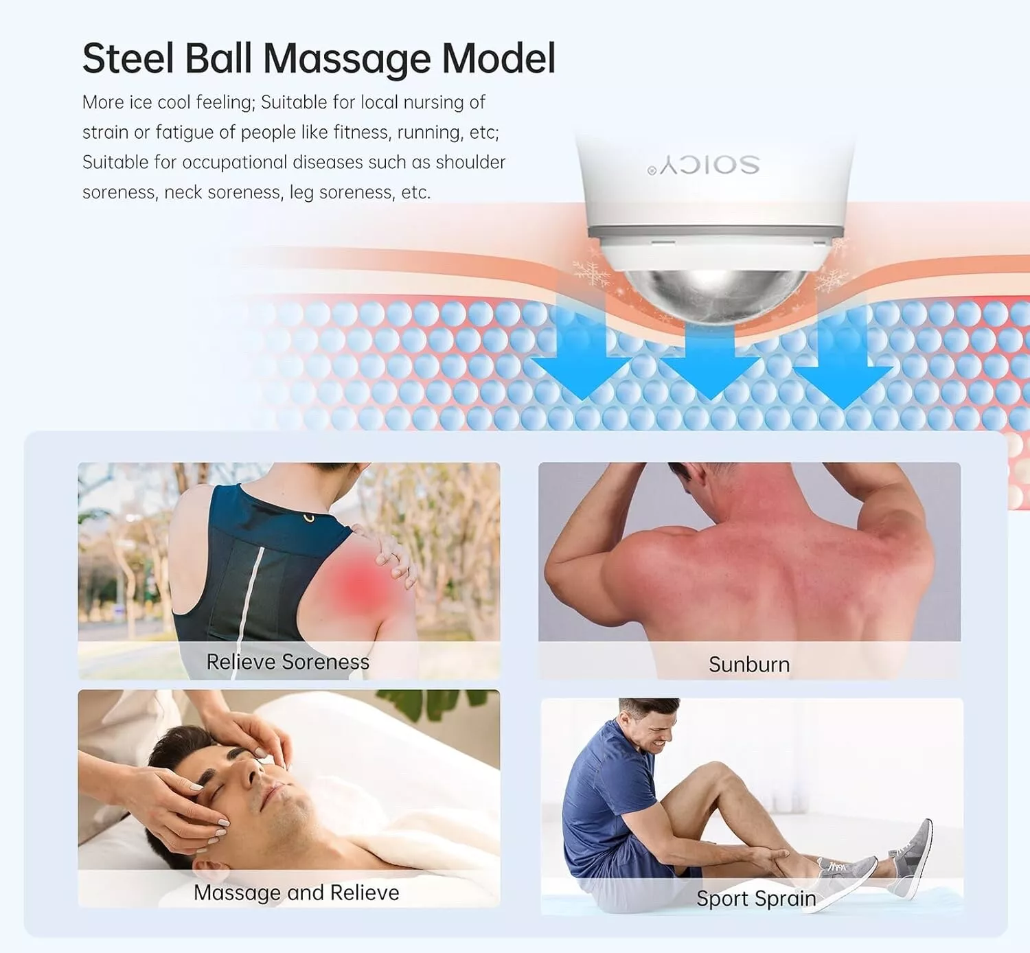 (White) Soicy S50 Ice Roller Facial Massager 360 Degree Rotate Cool Skin Lifting Eye Massage Face Lift Roller Pain Relief Skin Care Skin Rejuvenation Home Use