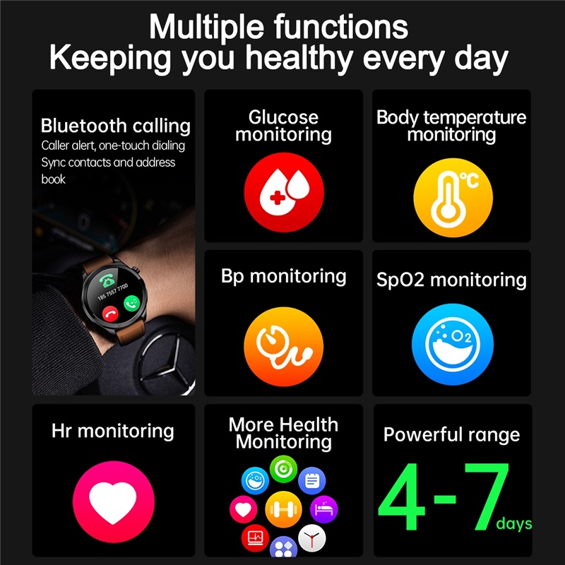 Non-invasive Blood Glucose Smartwatch Men Heart Rate Blood Pressure Sports Smart Watch