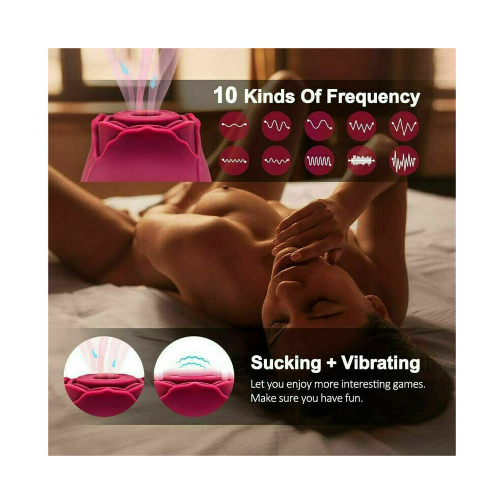 (Rose Red) Rose Sucking Vibrator Dildo Women Massager Sex Toy