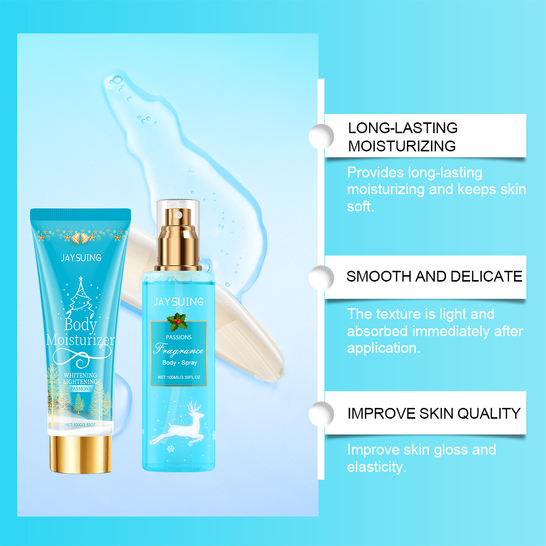 JAYSUING Moisturizing Cream Body Spray Long Lasting Fragrance Smoothing Body Repairing Dry Refreshing Nourishing Lotion Skin Care Women Christmas Gift Set