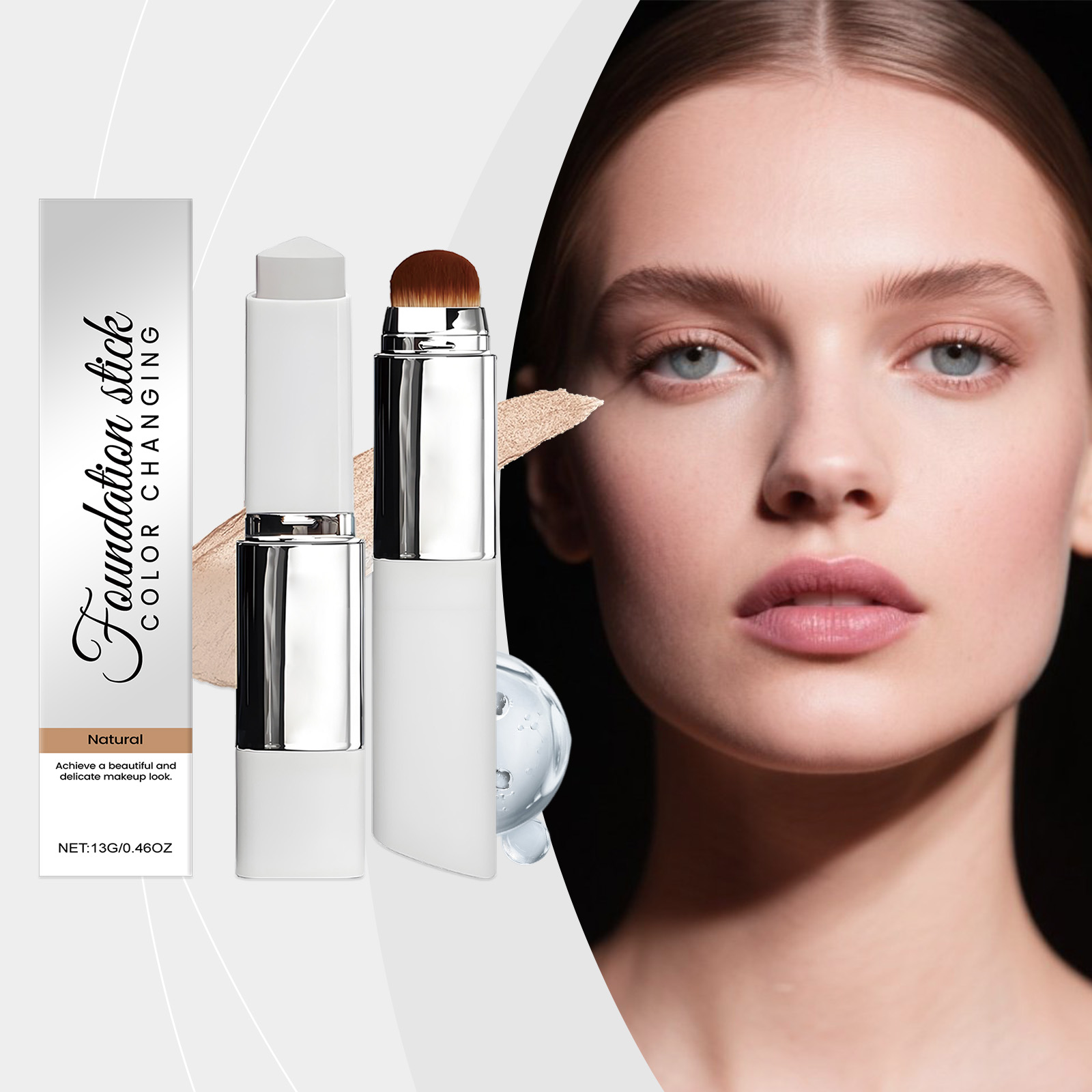 2-in-1 Color-Changing Foundation Stick Liquid Lightweight Moisturizing Brightening Foundation Natural Color Changing For All Skin Types ﻿