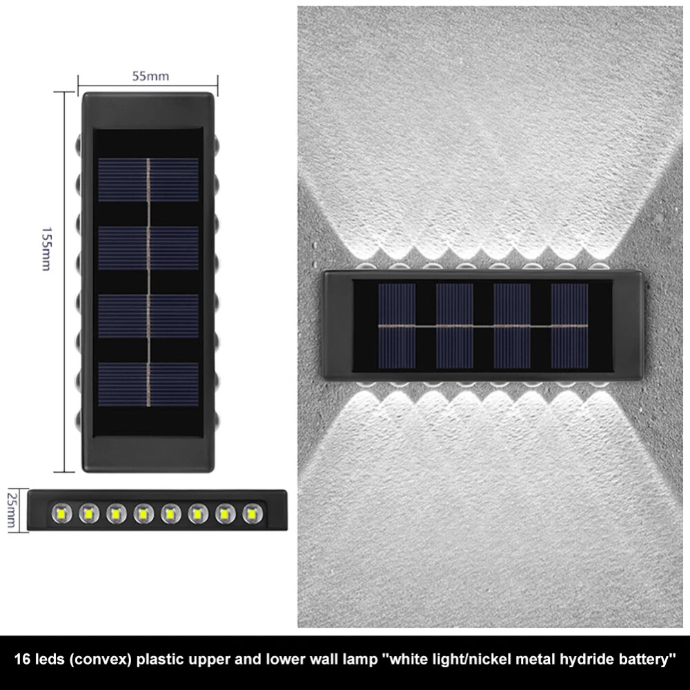 (Cool White) 2PC 16LED Solar Wall Lights Up & Down Lamp Waterproof Garden Outdoor Fence Yard