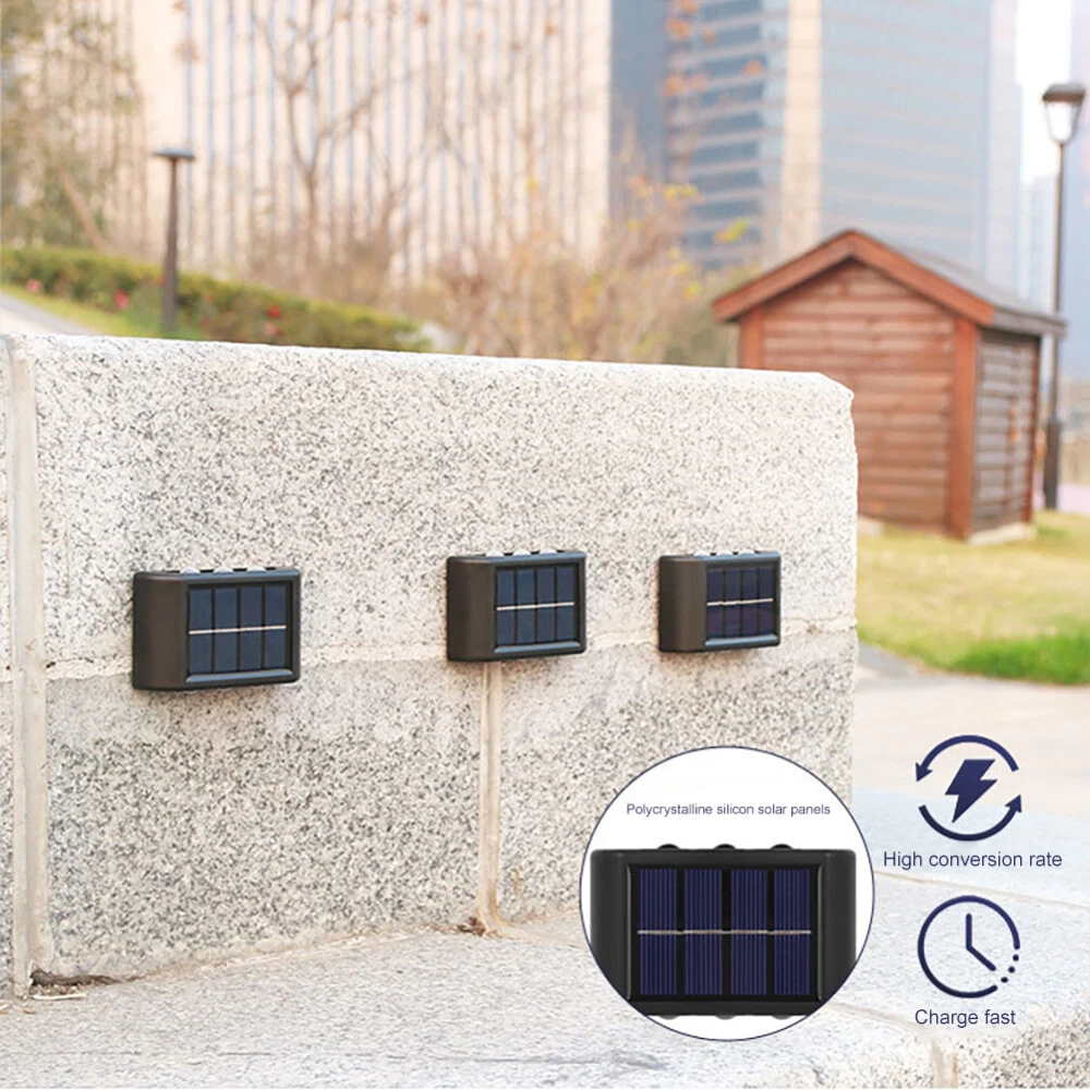 (Cool White) 2PC 16LED Solar Wall Lights Up & Down Lamp Waterproof Garden Outdoor Fence Yard