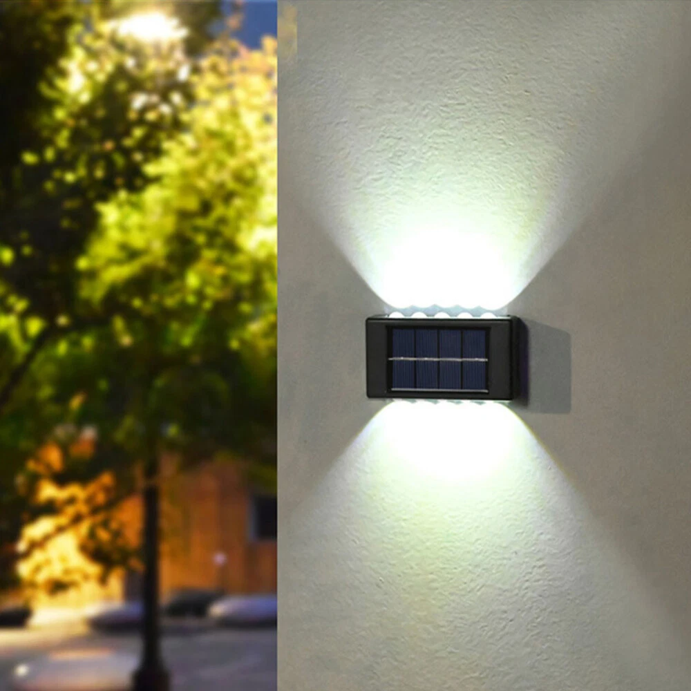 (Cool White) 2PC 16LED Solar Wall Lights Up & Down Lamp Waterproof Garden Outdoor Fence Yard
