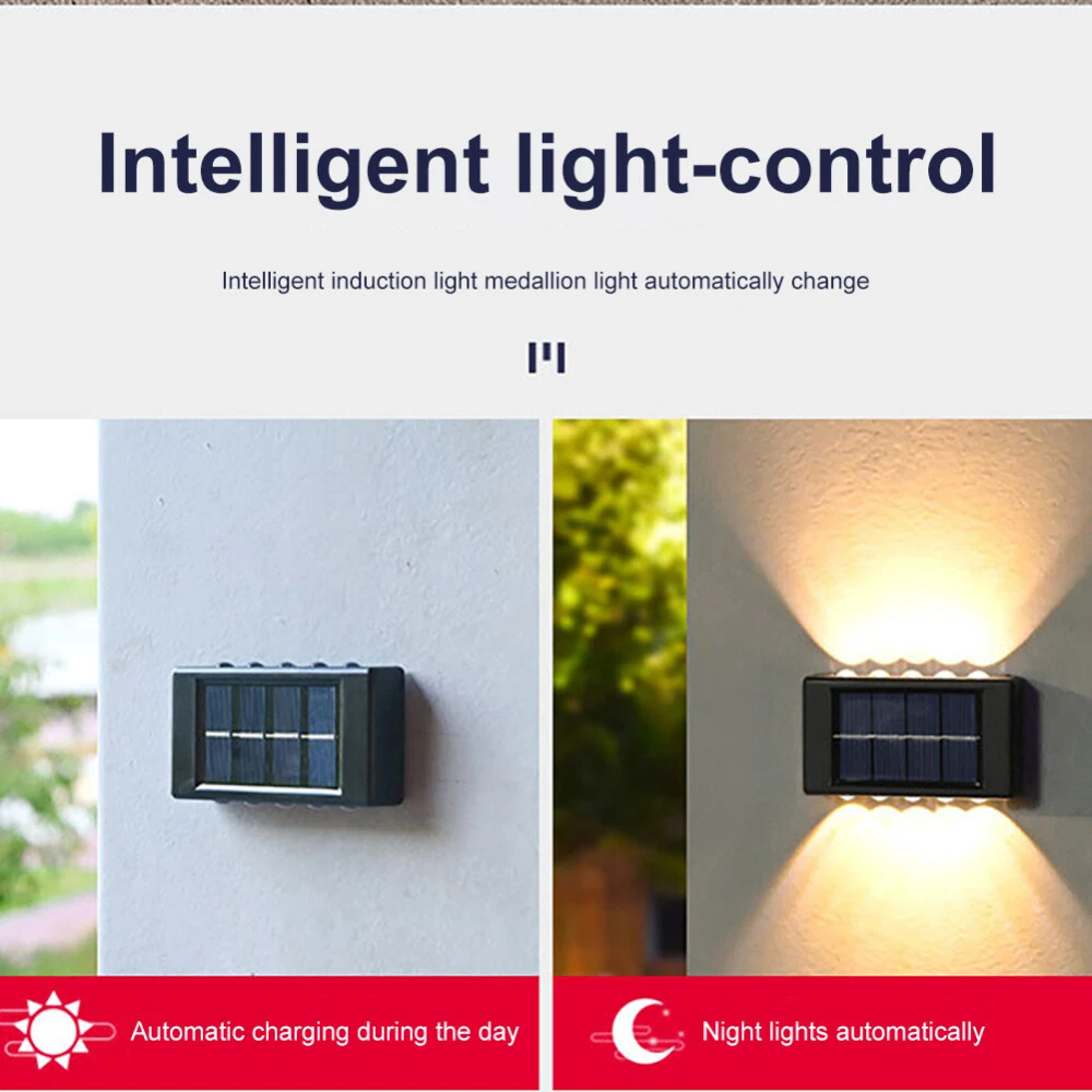 (Cool White) 2PC 16LED Solar Wall Lights Up & Down Lamp Waterproof Garden Outdoor Fence Yard