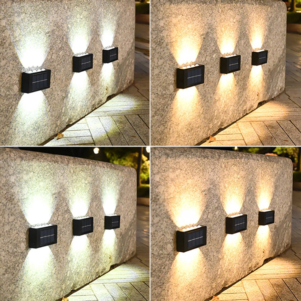 (Cool White) 2PC 16LED Solar Wall Lights Up & Down Lamp Waterproof Garden Outdoor Fence Yard